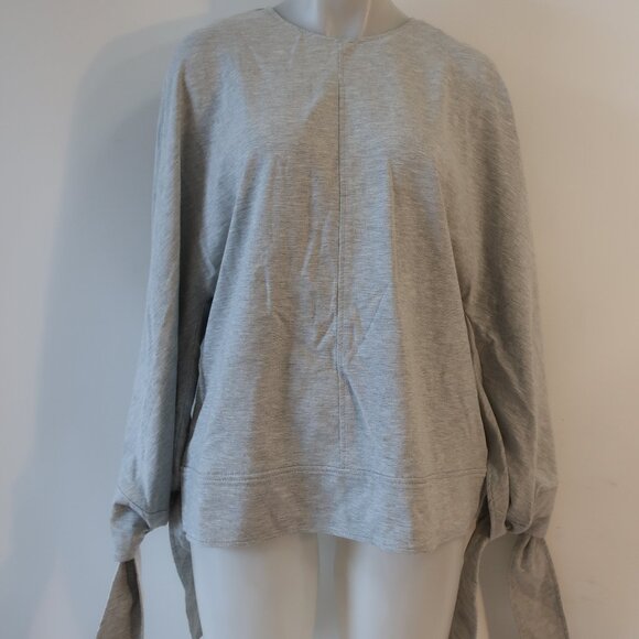 Womens Victoria Beckham Gray White Tie Cuff Bow Pullover Sweatshirt Top L - Picture 2 of 15